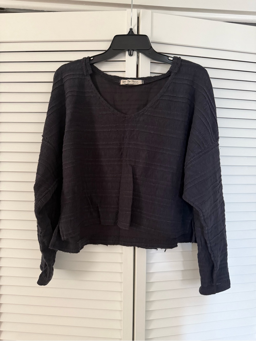 We The Free Black Textured V-Neck Boxy Sweatshirt